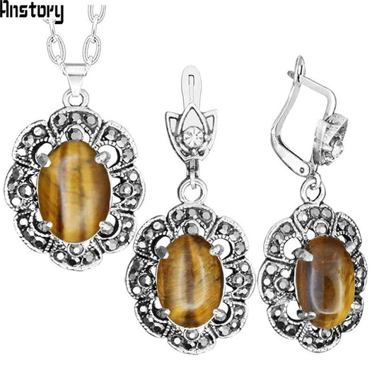 Tiger Eye Necklace Earrings Set