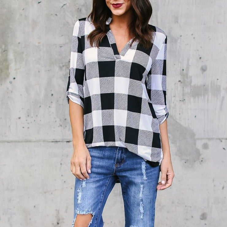 Long Sleeve Plaid Blouses