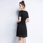 Black Patchwork Lace Short Sleeve Dress