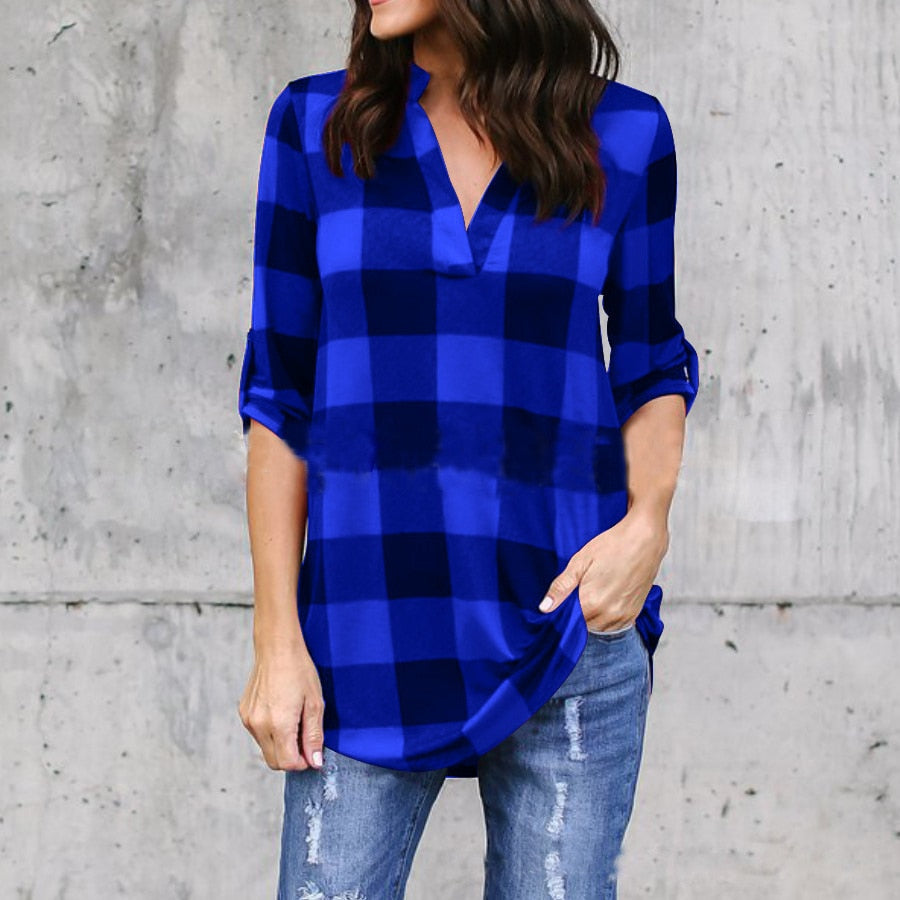 Long Sleeve Plaid Blouses