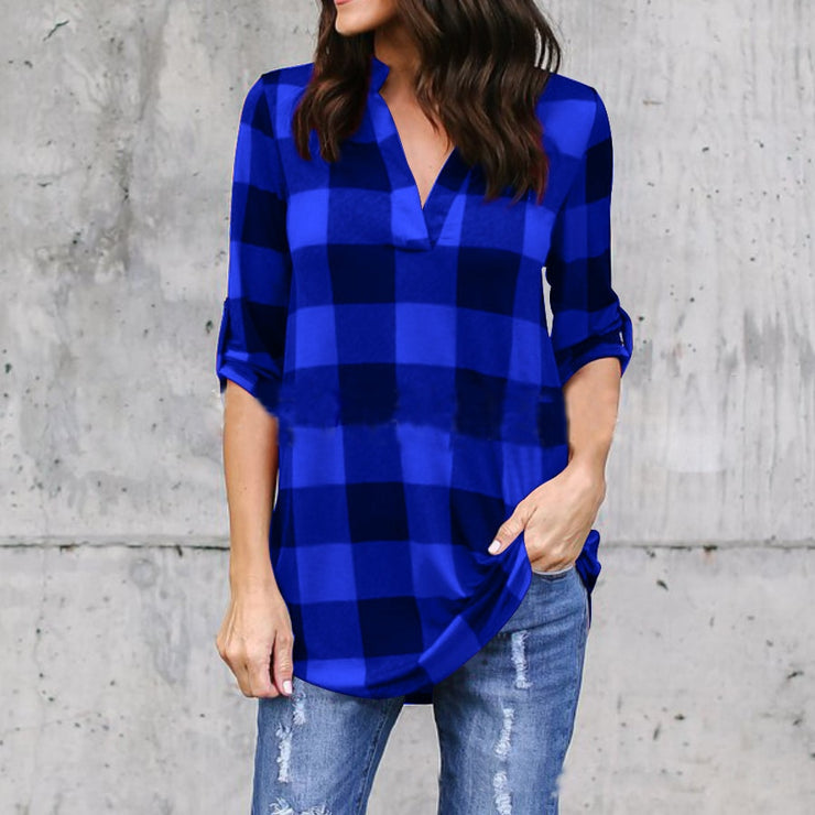 Long Sleeve Plaid Blouses