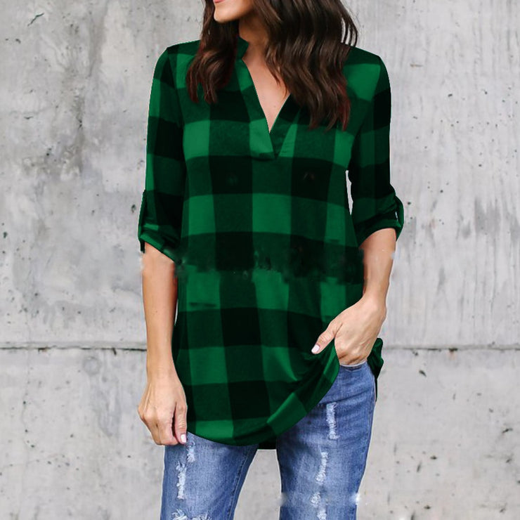 Long Sleeve Plaid Blouses