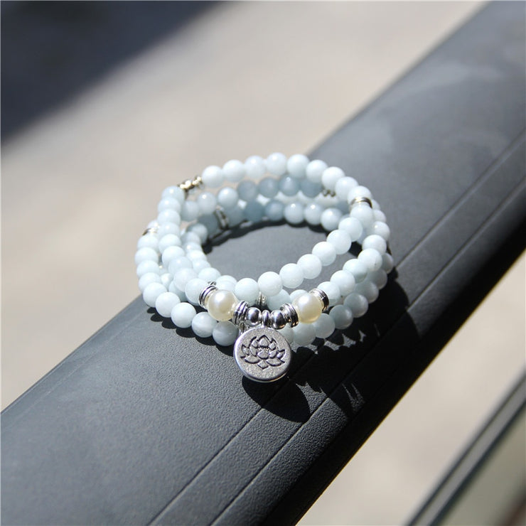 Natural Stone Lotus Charm Bracelet