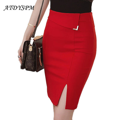 Low Split High Waist Stretch Office Skirts