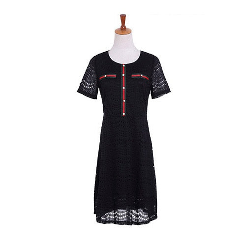 Black Patchwork Lace Short Sleeve Dress