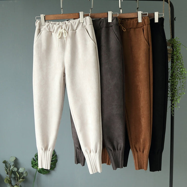 Elastic High Waist Suede Harem Pants