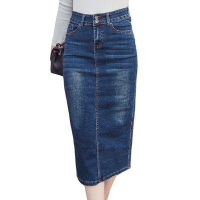 Long Denim Button Down High Waist Pencil Skirts