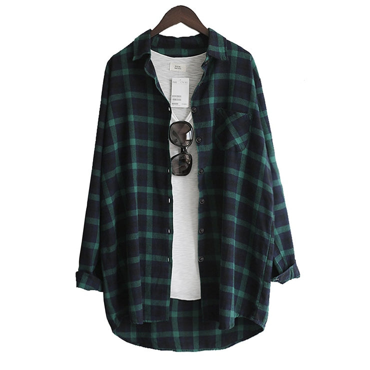 Loose Plaid Long Sleeve Boyfriend Shirts