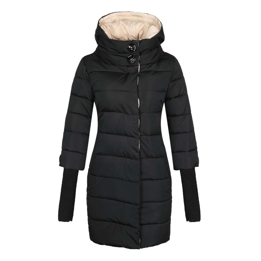 High Collar Hooded Long Coat