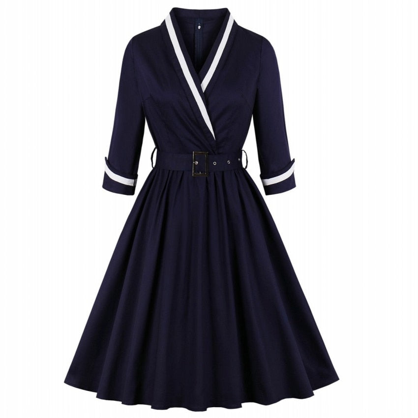 Vintage Rockabilly V Neck Midi Dresses