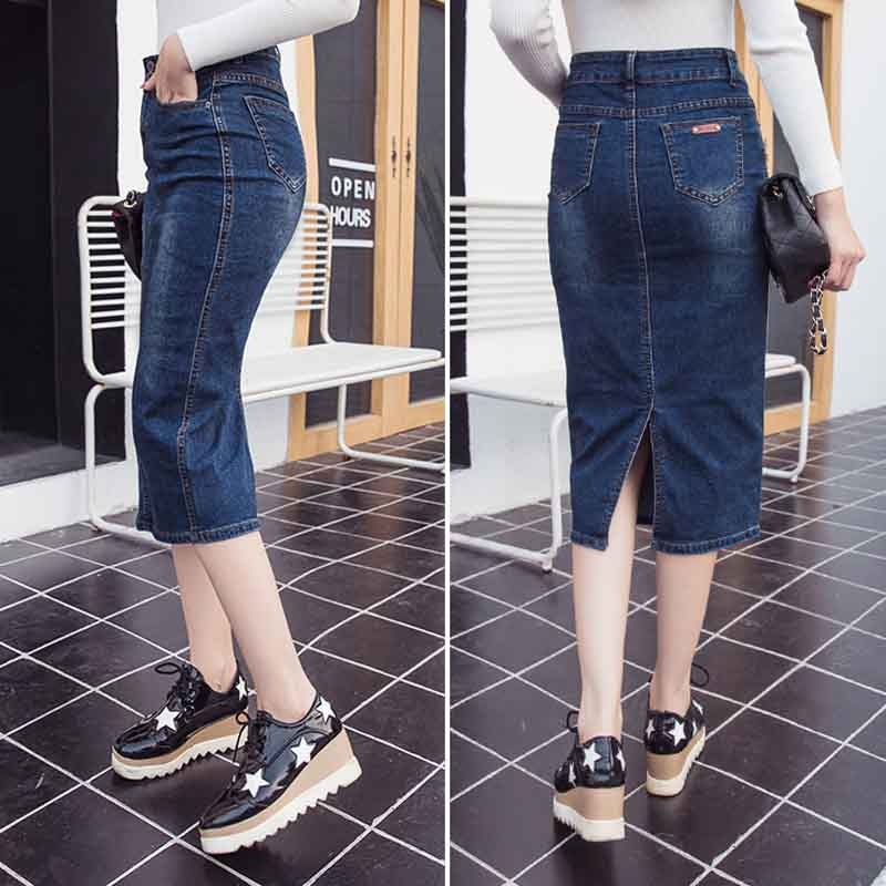 Long Denim Button Down High Waist Pencil Skirts