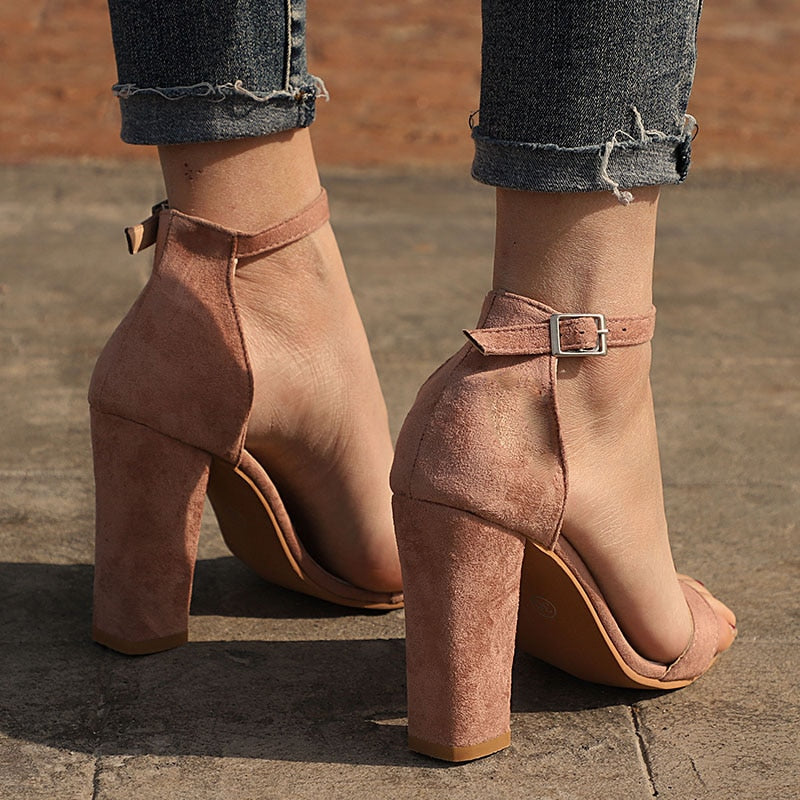 Open Toe High Square Heels