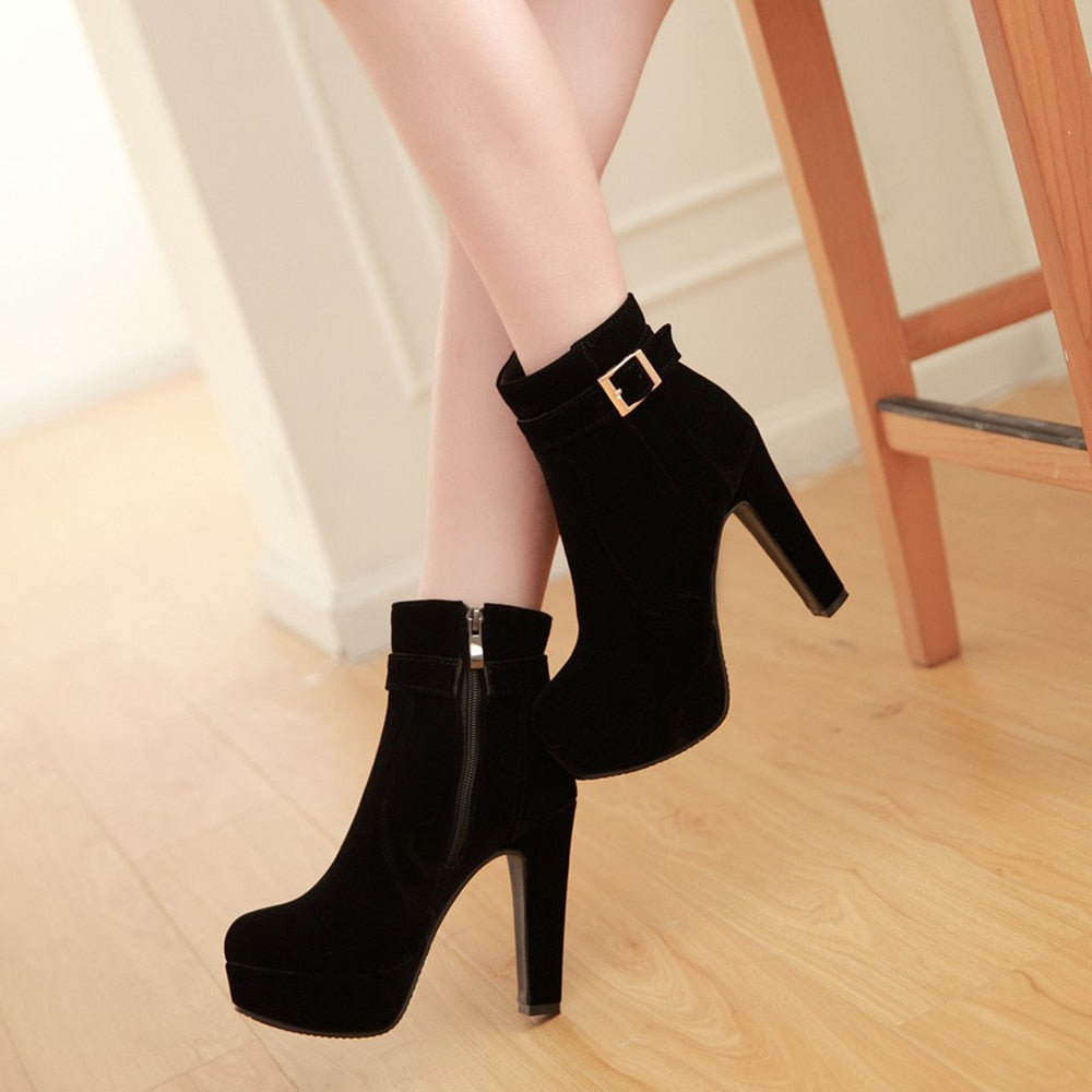 Zip Up Ankle Platform Boots