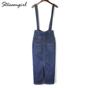 High Waist Suspenders Stream girl Long Pencil Denim Skirts