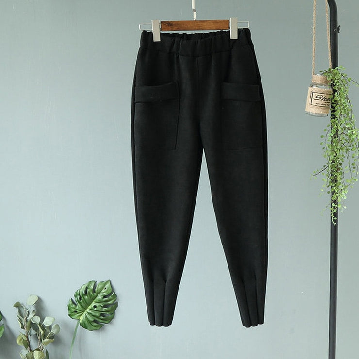 Elastic High Waist Suede Harem Pants