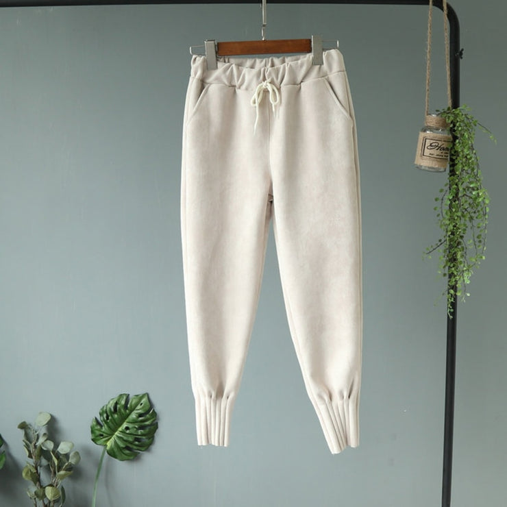 Elastic High Waist Suede Harem Pants