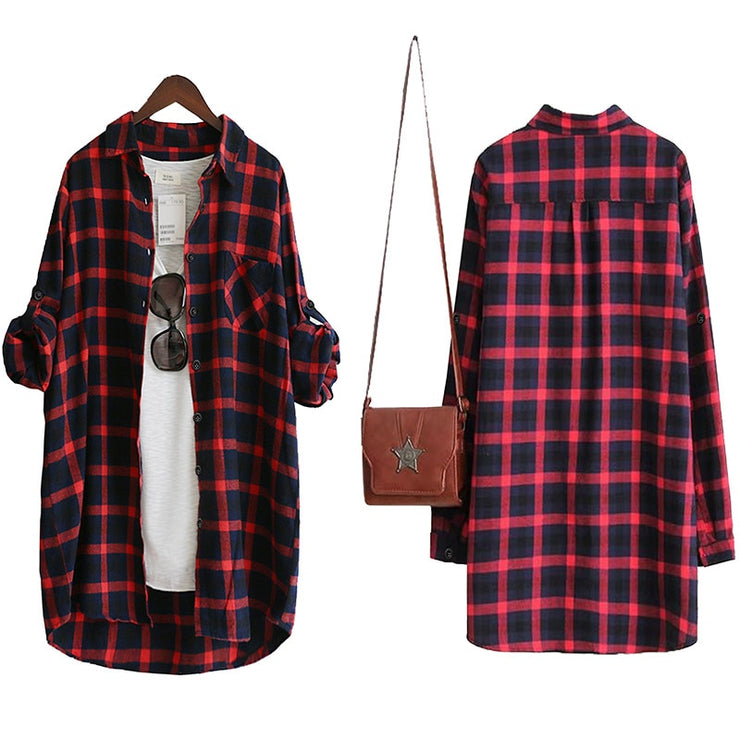 Loose Plaid Long Sleeve Boyfriend Shirts