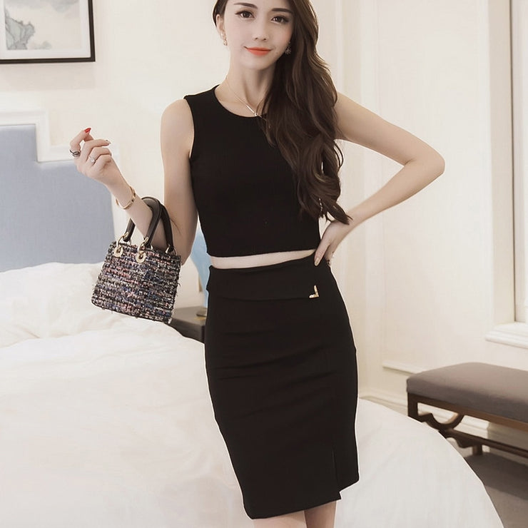 Low Split High Waist Stretch Office Skirts