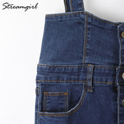 High Waist Suspenders Stream girl Long Pencil Denim Skirts