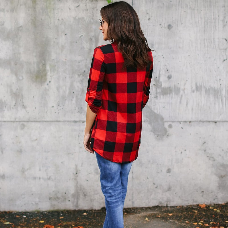 Long Sleeve Plaid Blouses