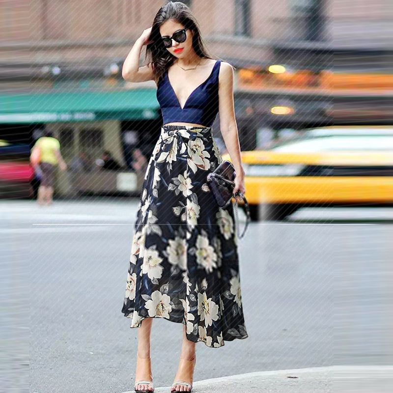 Bow Tie Print Floral Skirts