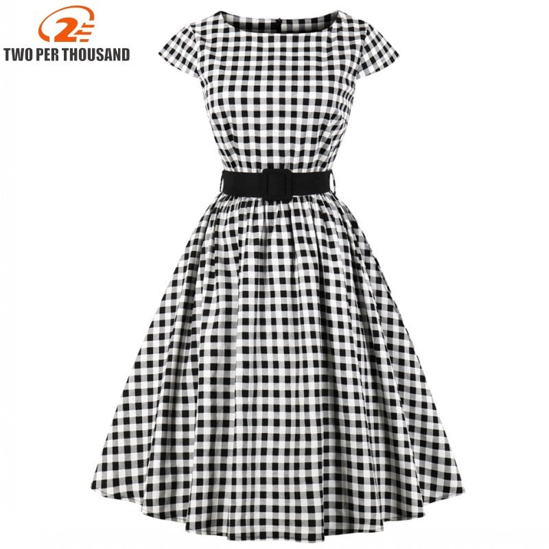 Black and White Plaid Rockabilly Dress