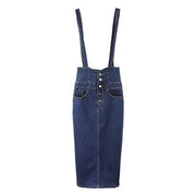 High Waist Suspenders Stream girl Long Pencil Denim Skirts