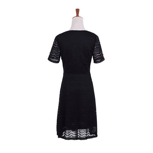 Black Patchwork Lace Short Sleeve Dress