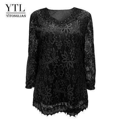 Long Sleeve Floral Lace Black T Shirt