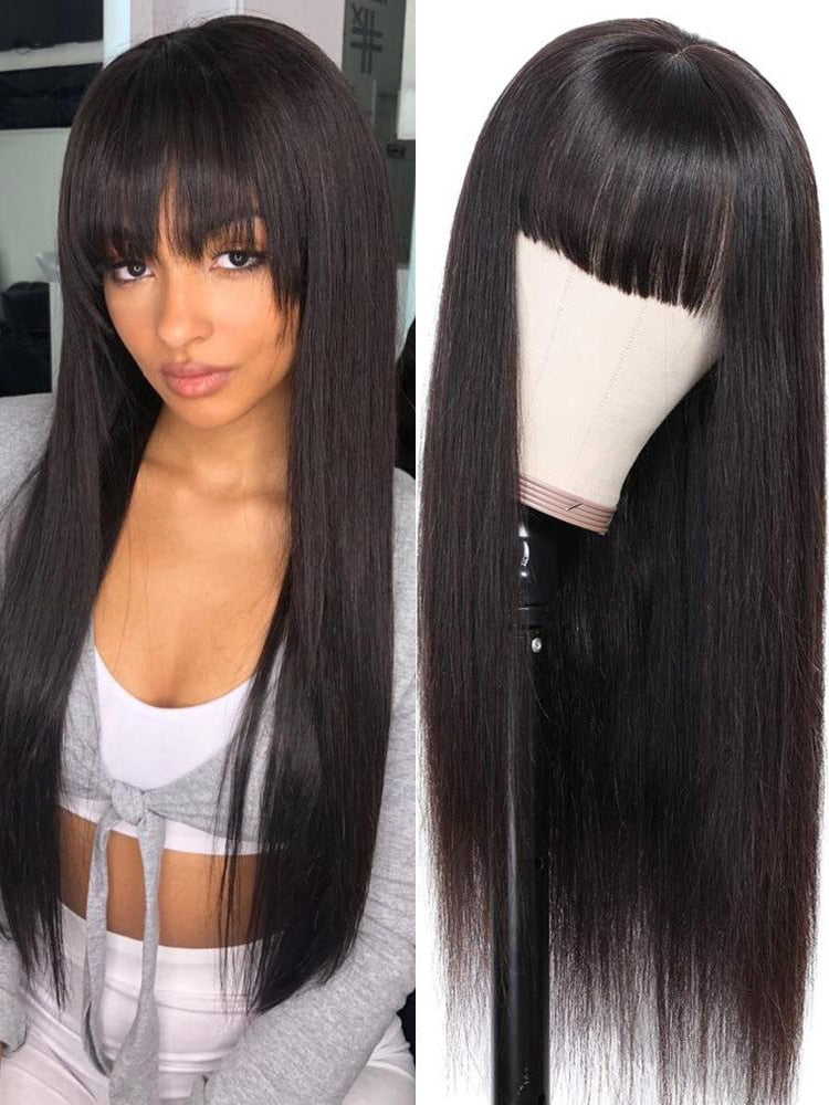 100% Fringe Human Hair Remy Bone Straight Wigs