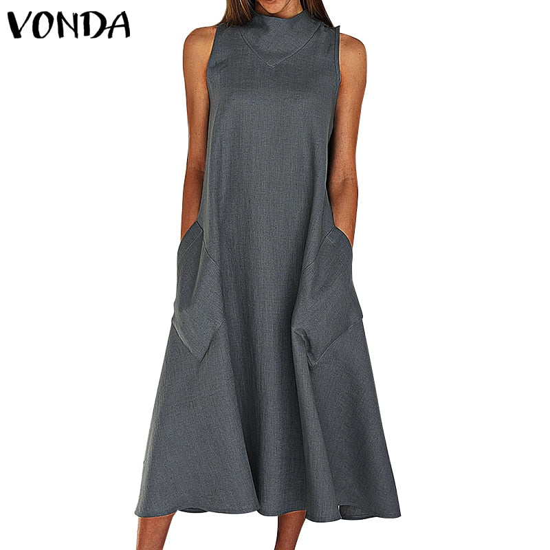 VONDA Sleeveless Loose Sundress