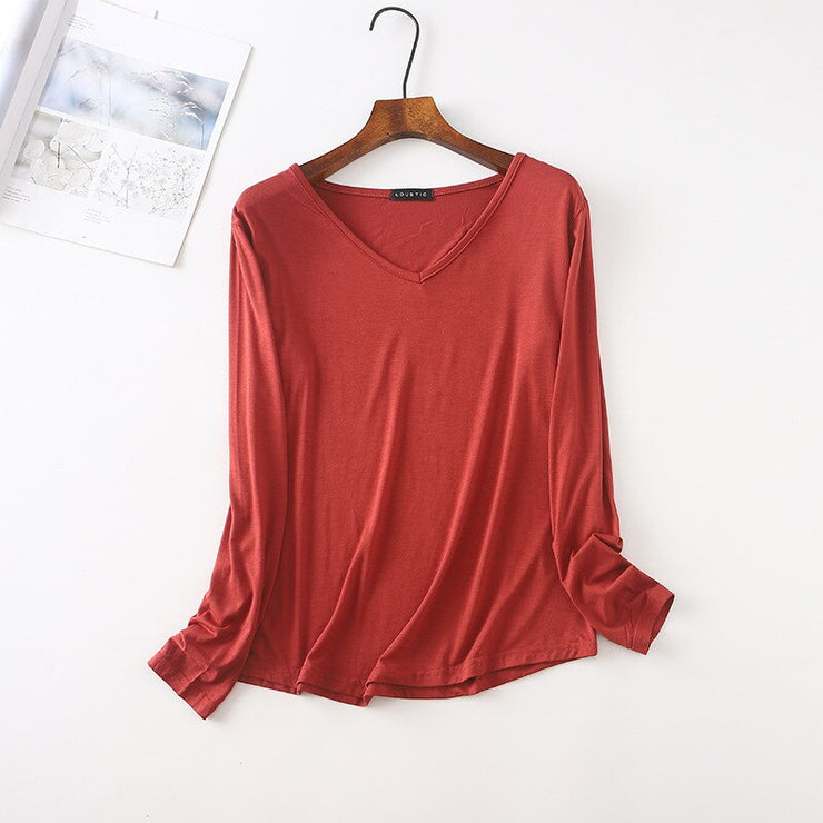 Long Sleeve V Neck Stretch T Shirt