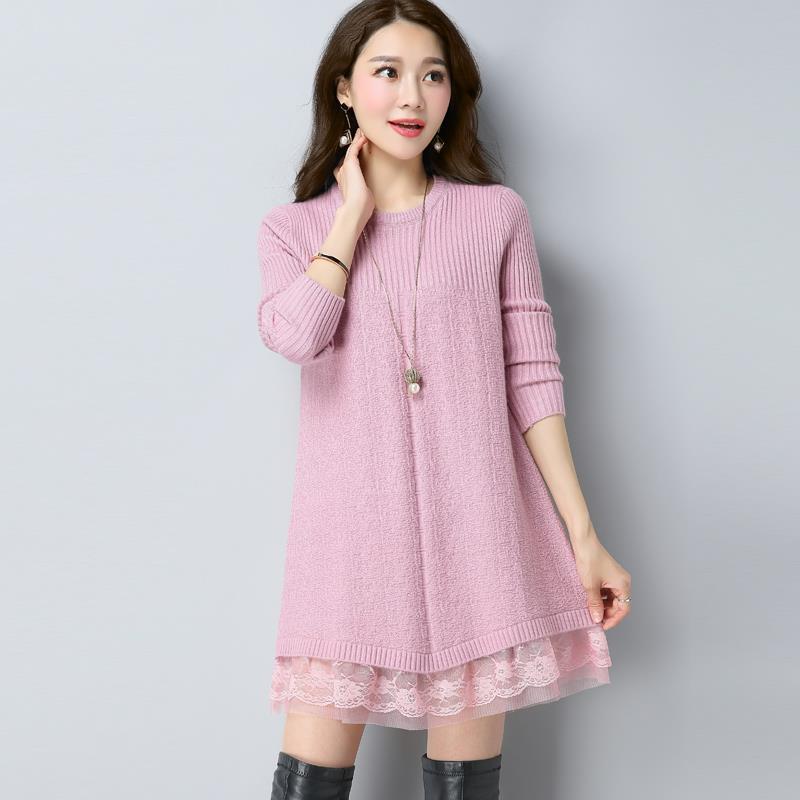 Lace Stitching Sweater Dress