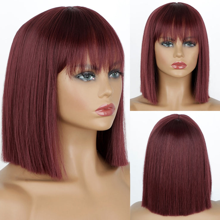 Synthetic Shoulder Length Bob Wig with Bangs