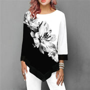 Lace O-Neck Splice Floral Printing Tops