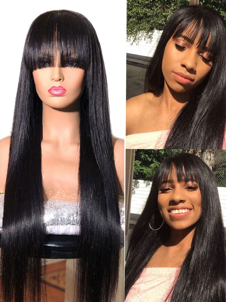 100% Fringe Human Hair Remy Bone Straight Wigs