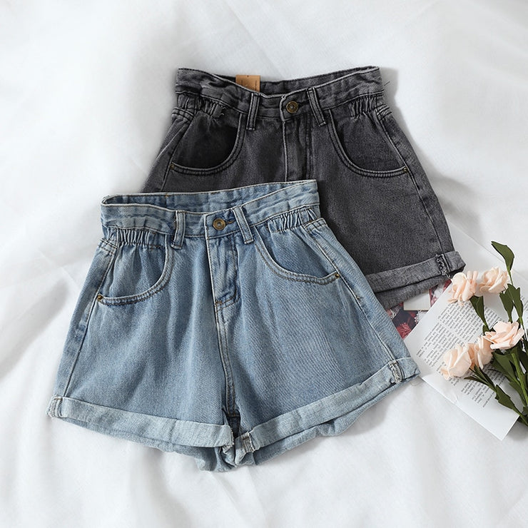 Elastic Waist Demin Shorts