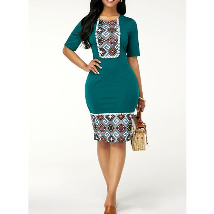 Dashiki Short Sleeve Bodycon Pencil Dress