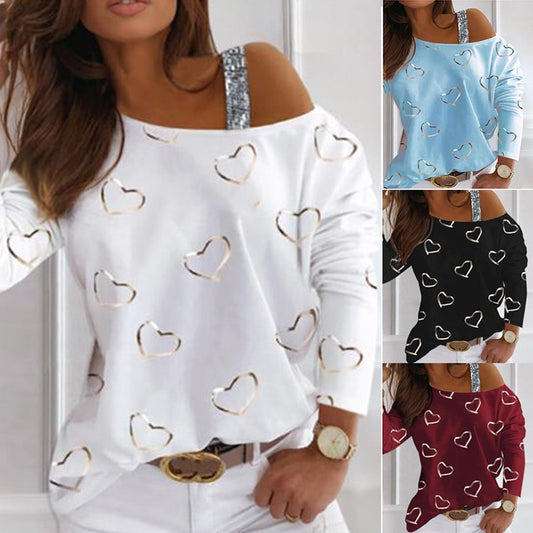 Sequined Loose Off Shoulder Shirts