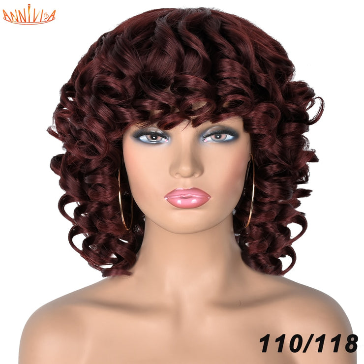 Short Curly Afro Wig with Bangs High Temperature Fiber