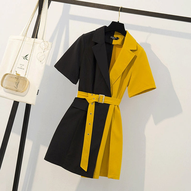 Black Yellow Patchwork Miniskirts