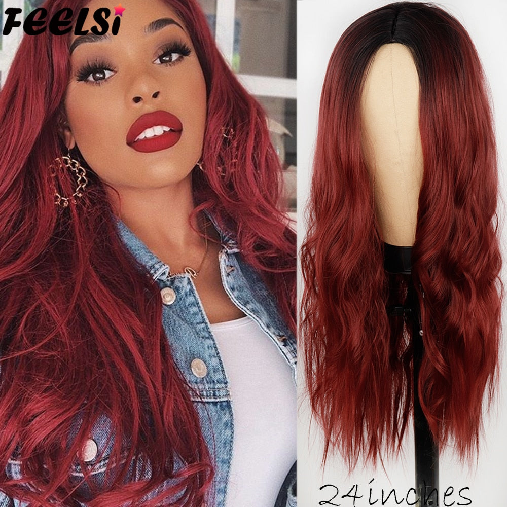 FEELSI Synthetic Pure Long Water Wave Halloween Wig