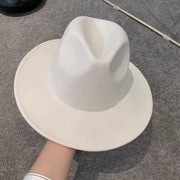 Ladys Wool Felt White Wide Brim Fedoras