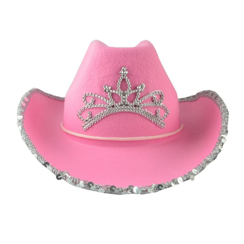 Western Style Cowgirl Pink Feather Brim Fedora