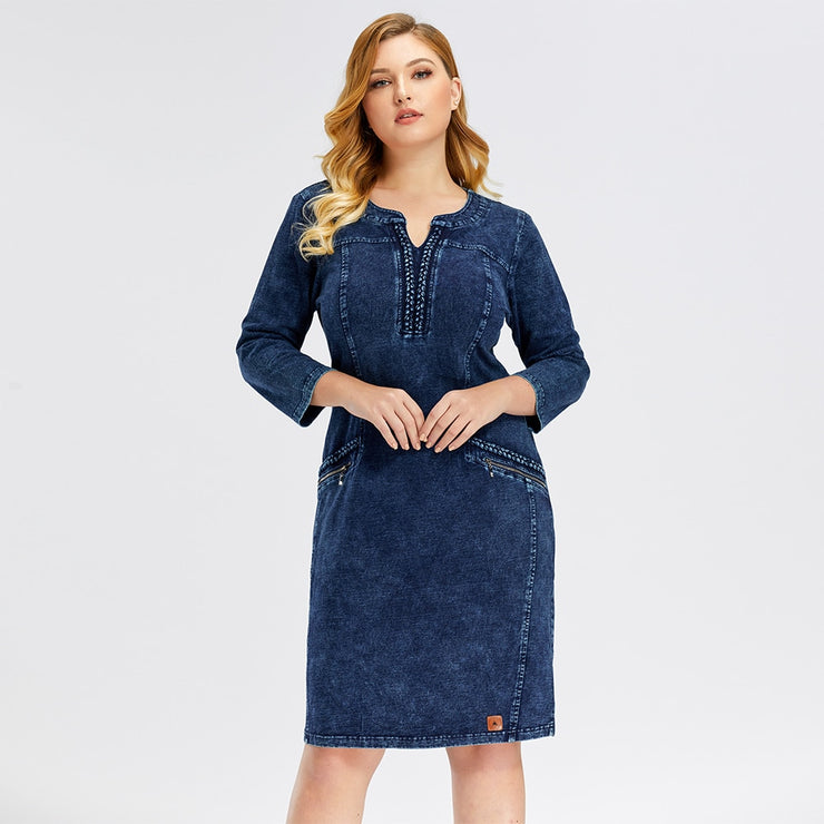 Elasticity Knitted Denim Dresses Slim Fit