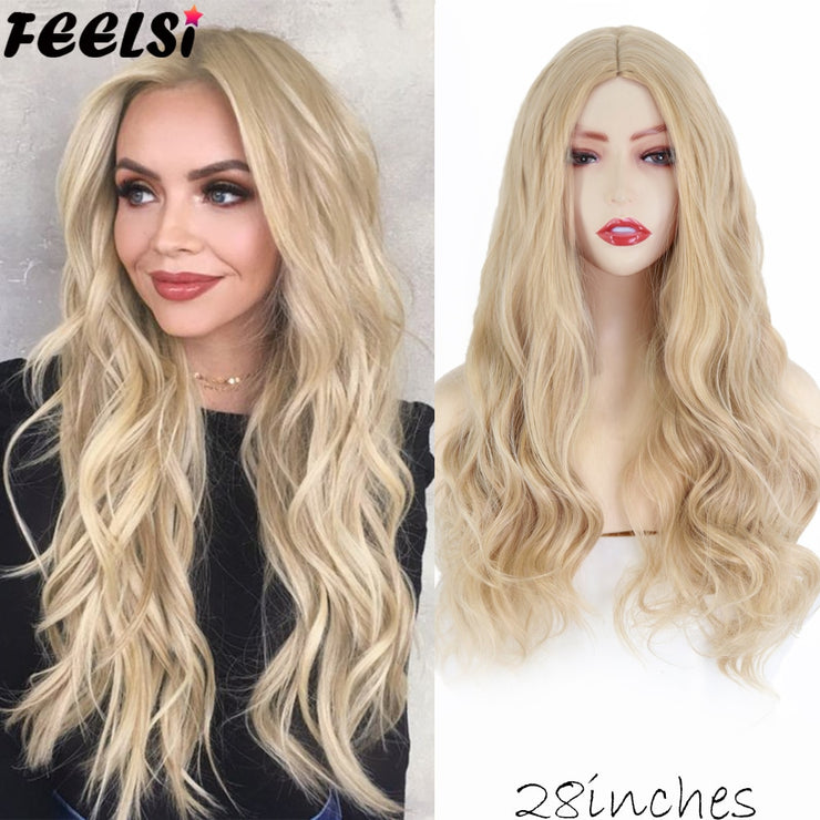 FEELSI Synthetic Pure Long Water Wave Halloween Wig