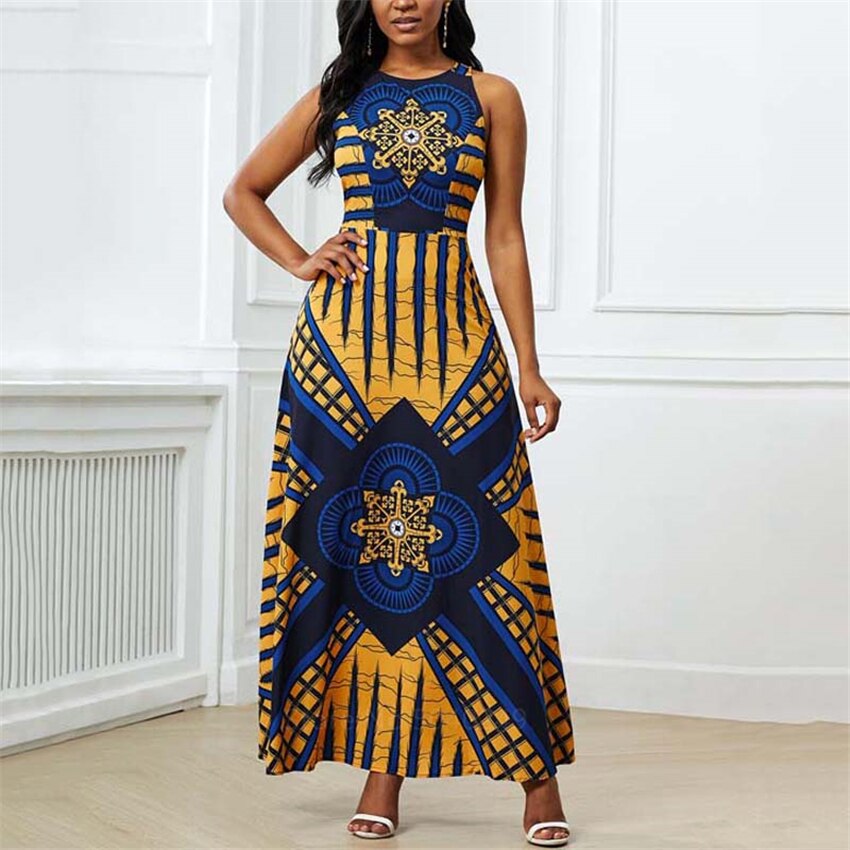 Dashiki Print Maxi Dress