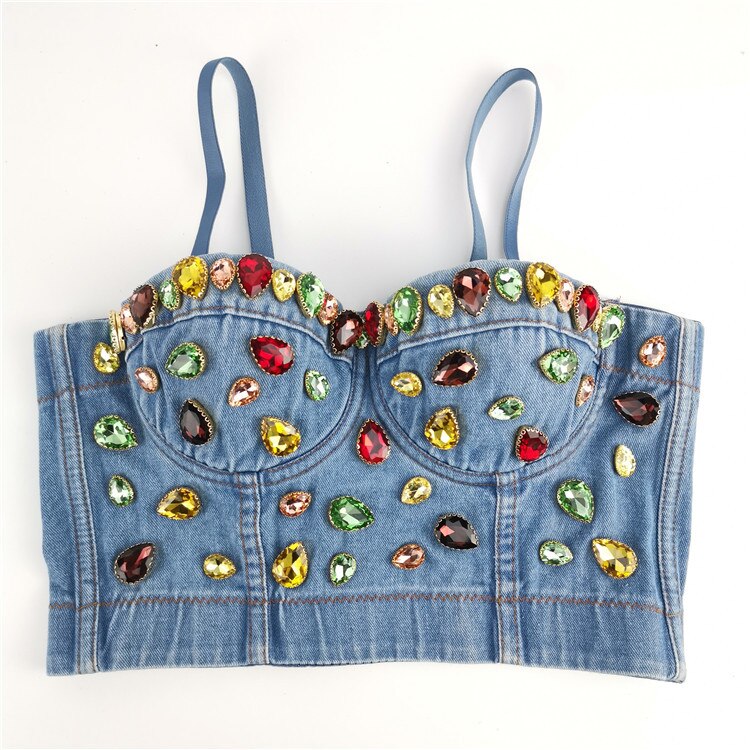 SXTHAENOO Denim Bustier Bra