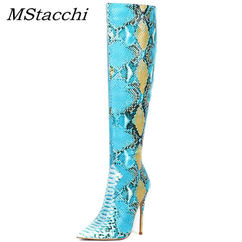 Pointed Toe Snake Print Stilettos