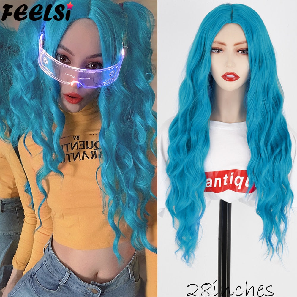 FEELSI Synthetic Pure Long Water Wave Halloween Wig